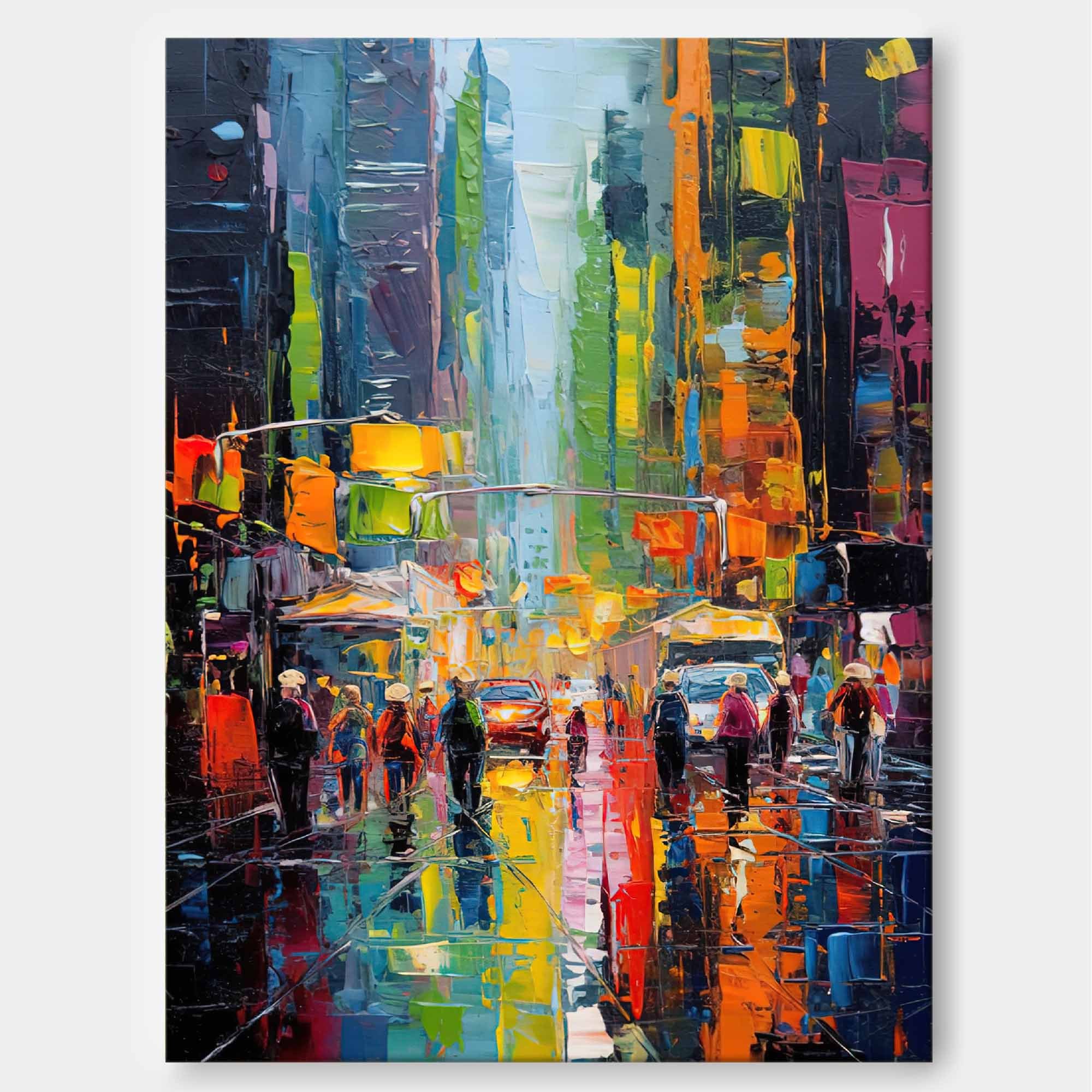 Colorful City Street Scene Modern Impressionist Oil Painting 317AA