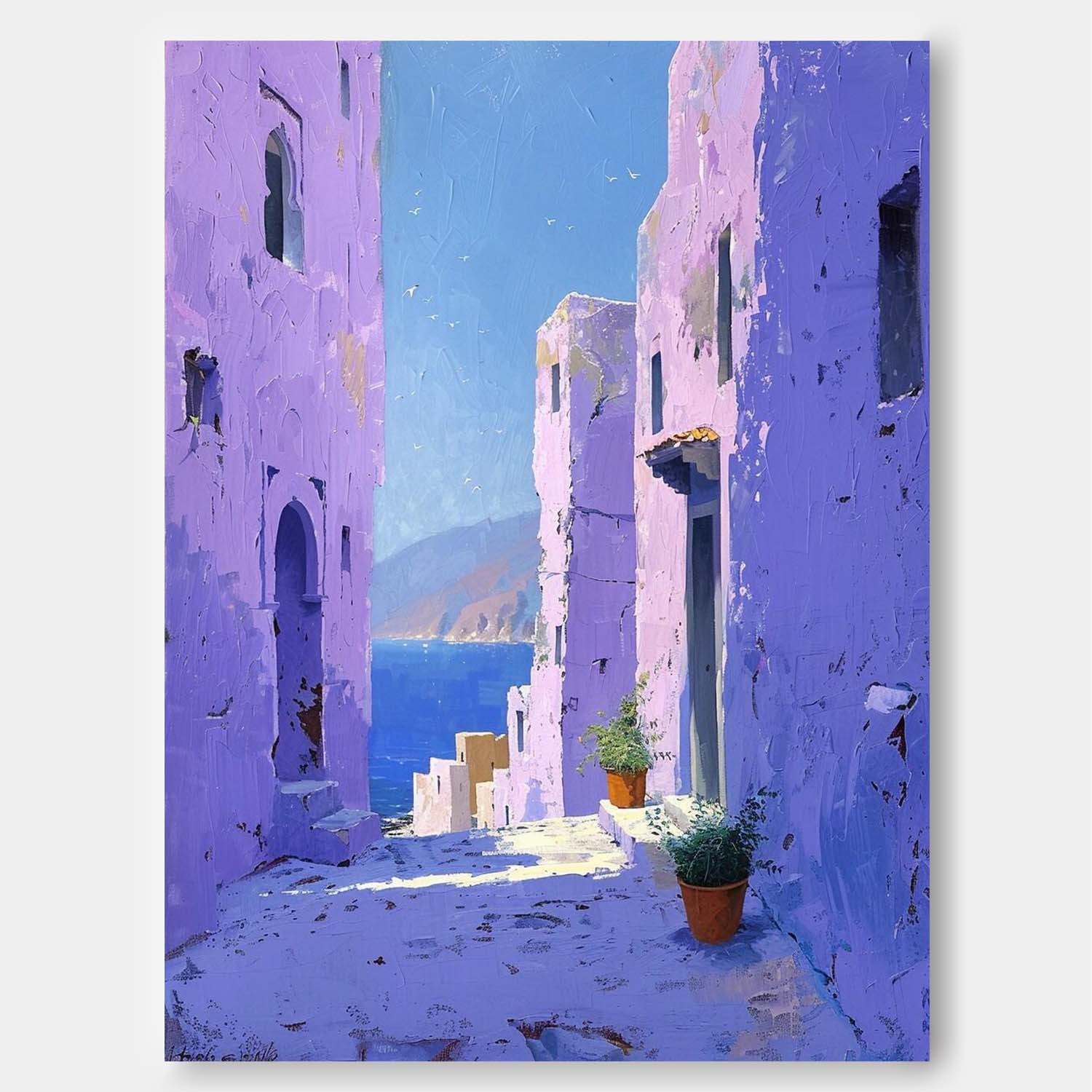 Mediterranean Alley Sea View Impressionist Oil Painting 313AA