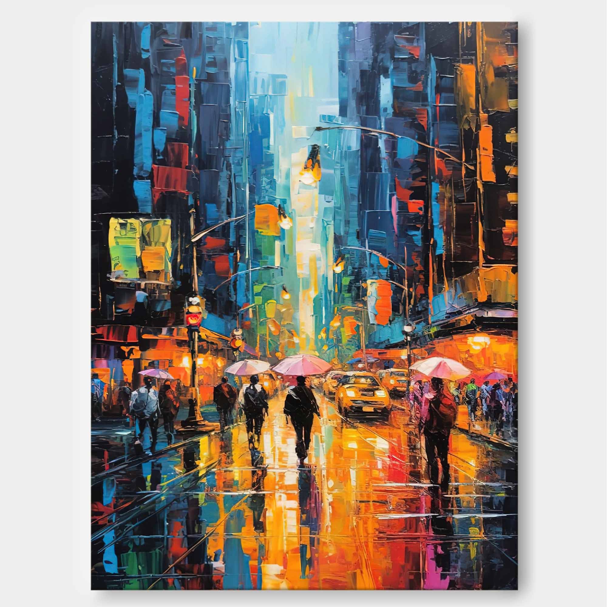 Rainy City Street Scene Modern Impressionist Oil Painting 310AA