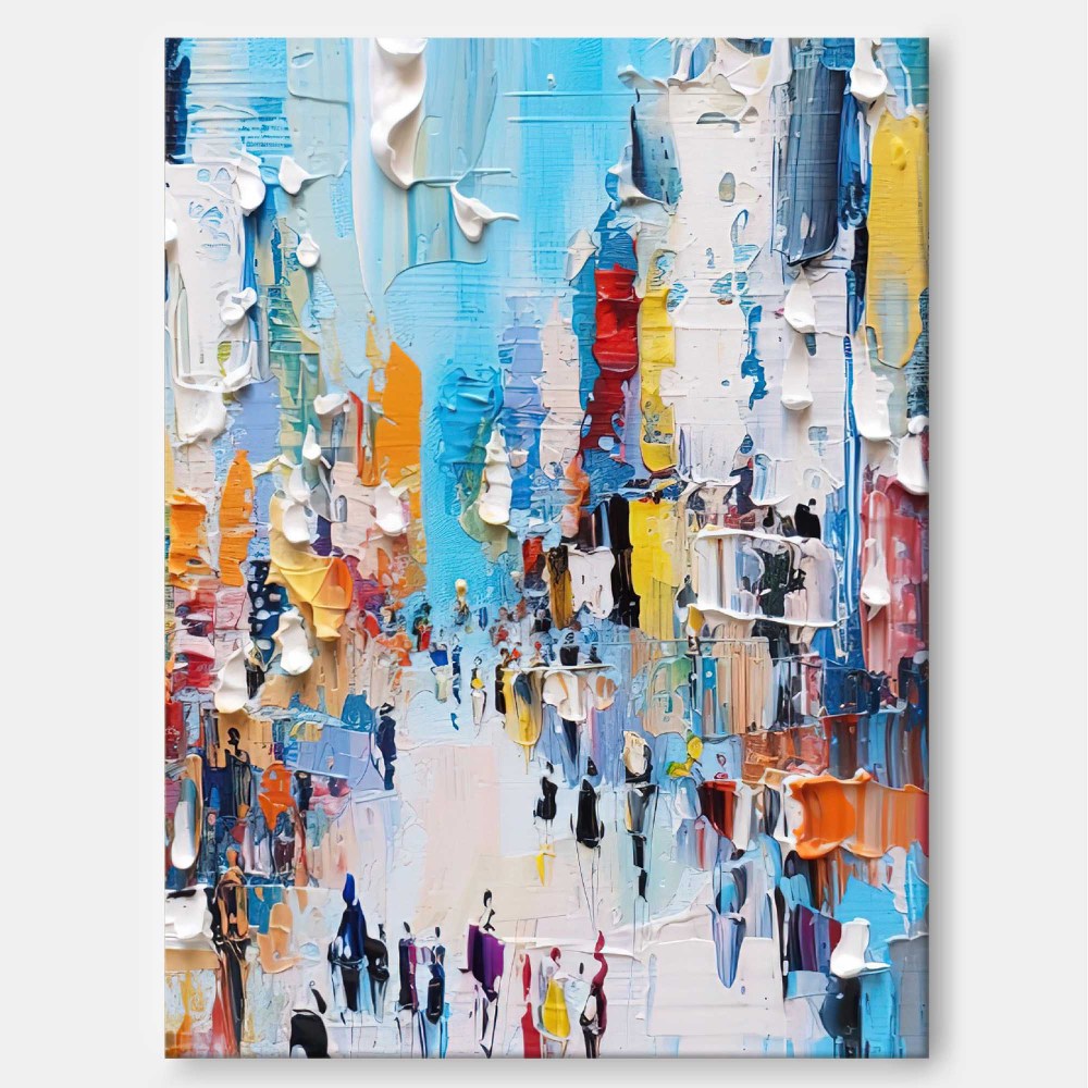 Colorful City Street Scene Modern Impressionist Oil Painting 318AA