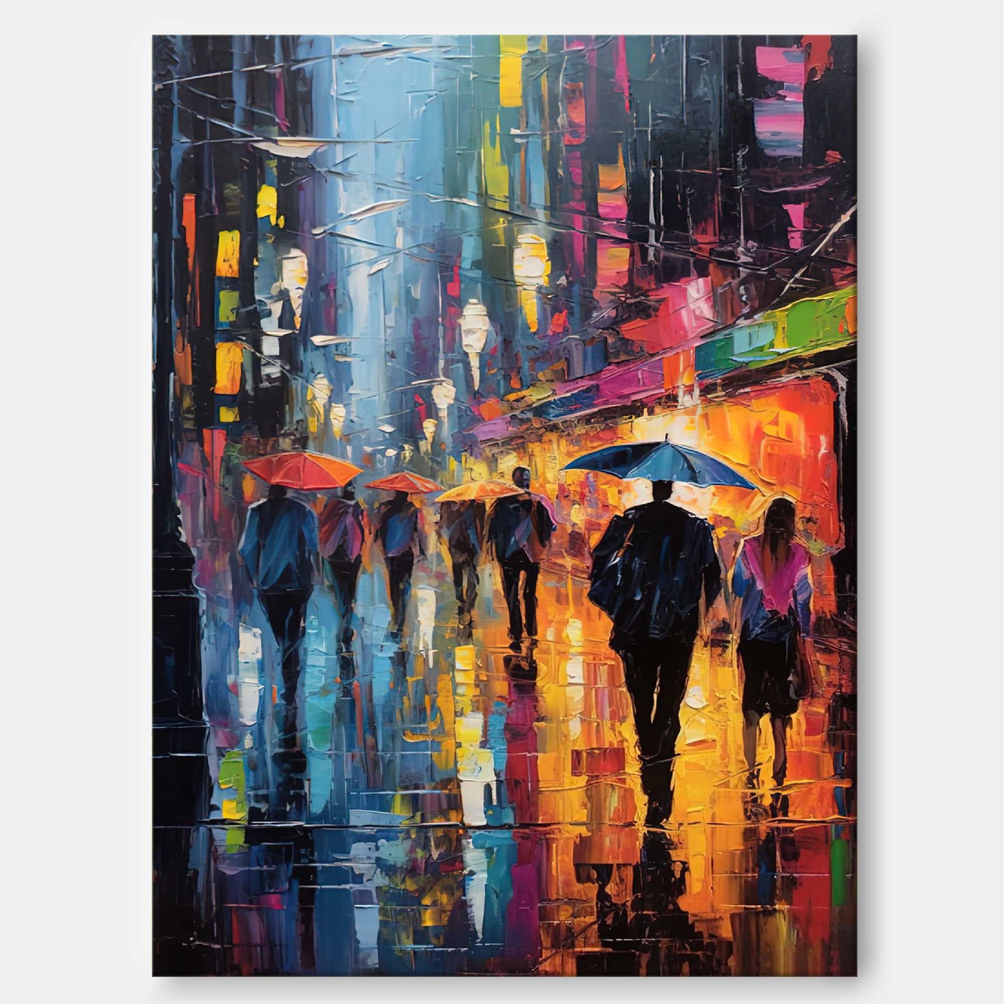 Rainy Night City Street Scene Modern Impressionist Oil Painting 326AA