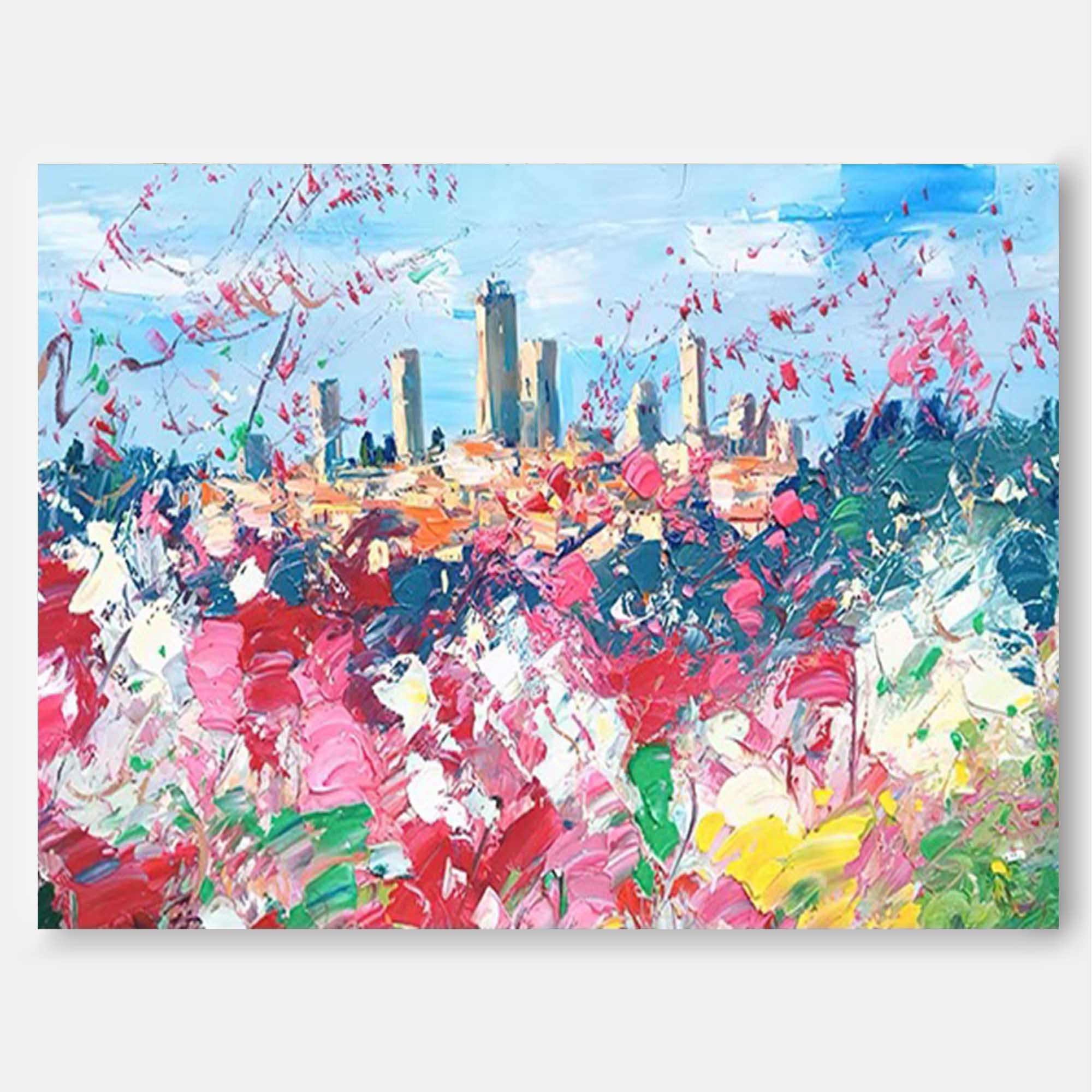 Colorful Flower Field Landscape Impressionist Oil Painting 322AA