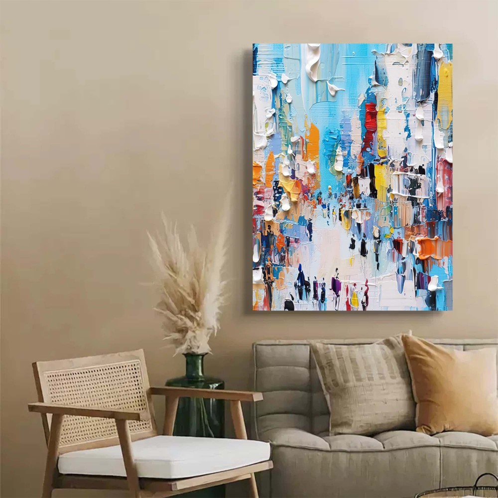 Colorful City Street Scene Modern Impressionist Oil Painting 318AA