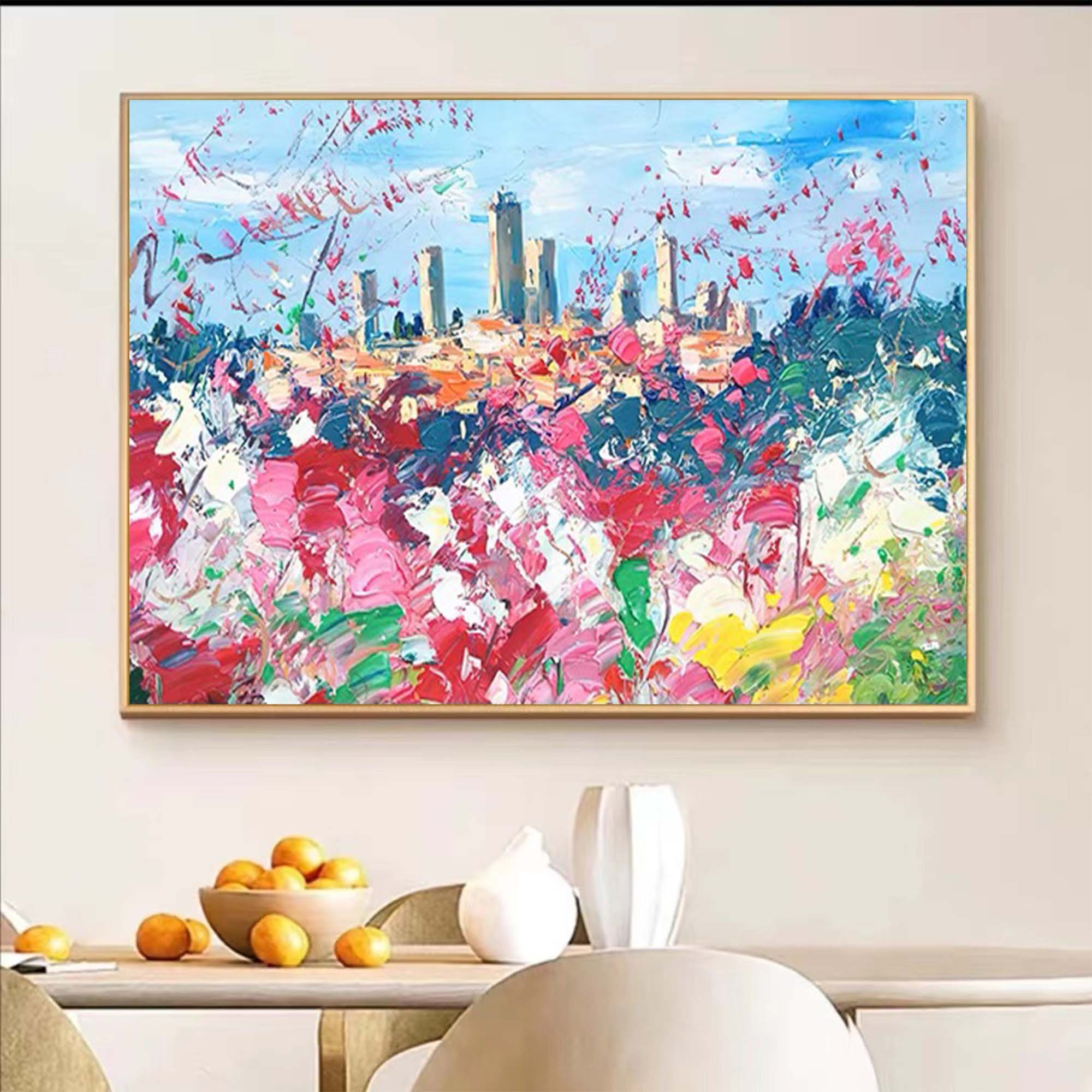 Colorful Flower Field Landscape Impressionist Oil Painting 322AA