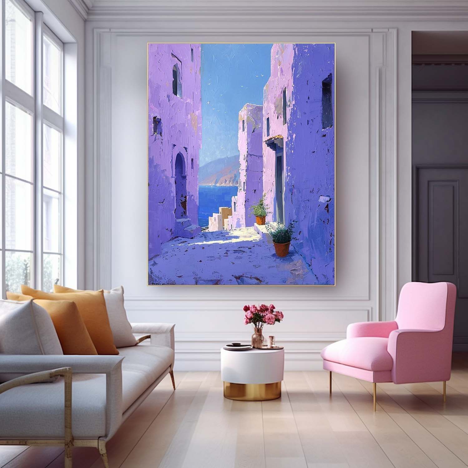 Mediterranean Alley Sea View Impressionist Oil Painting 313AA