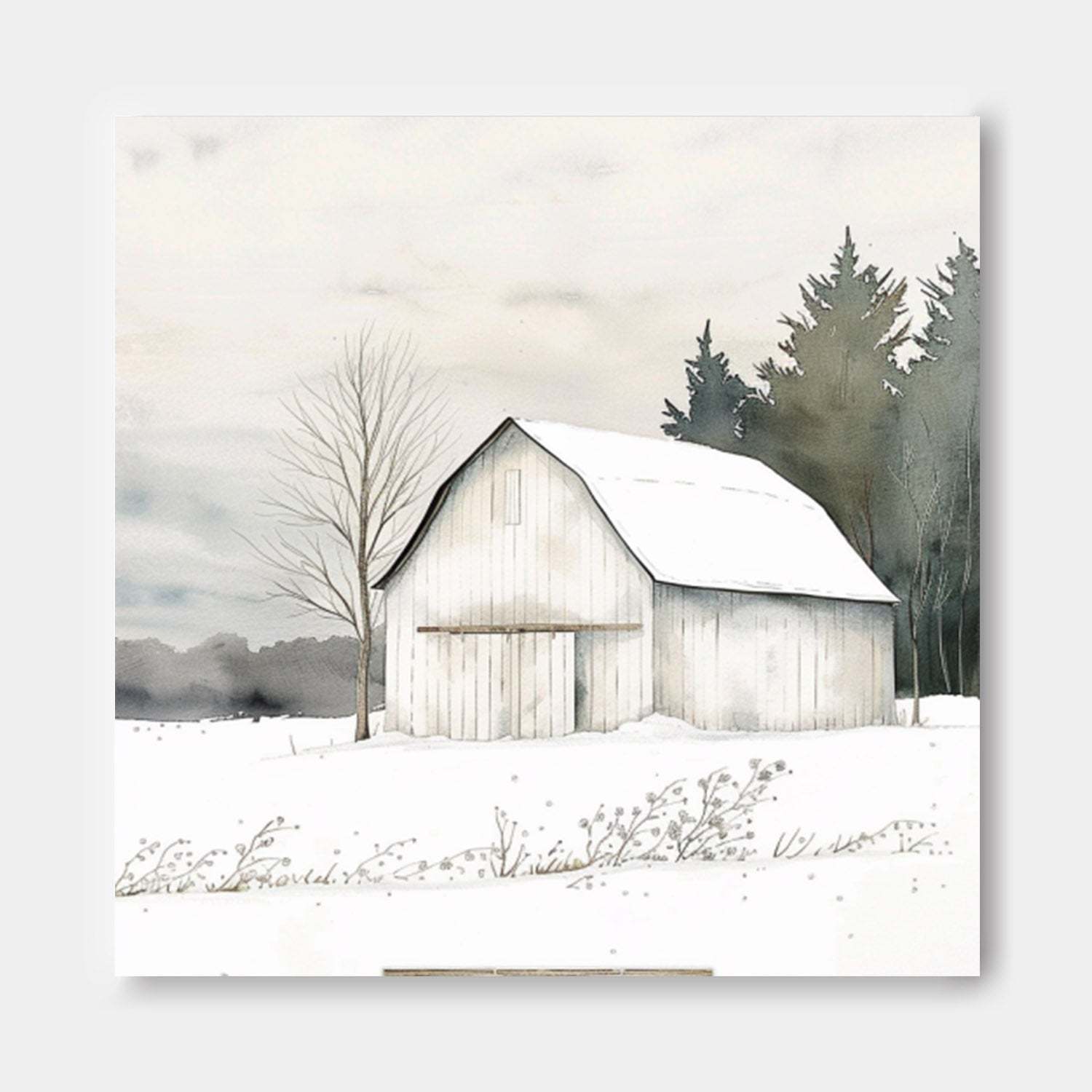 Winter Barn Landscape Minimalist Oil Painting 312AA