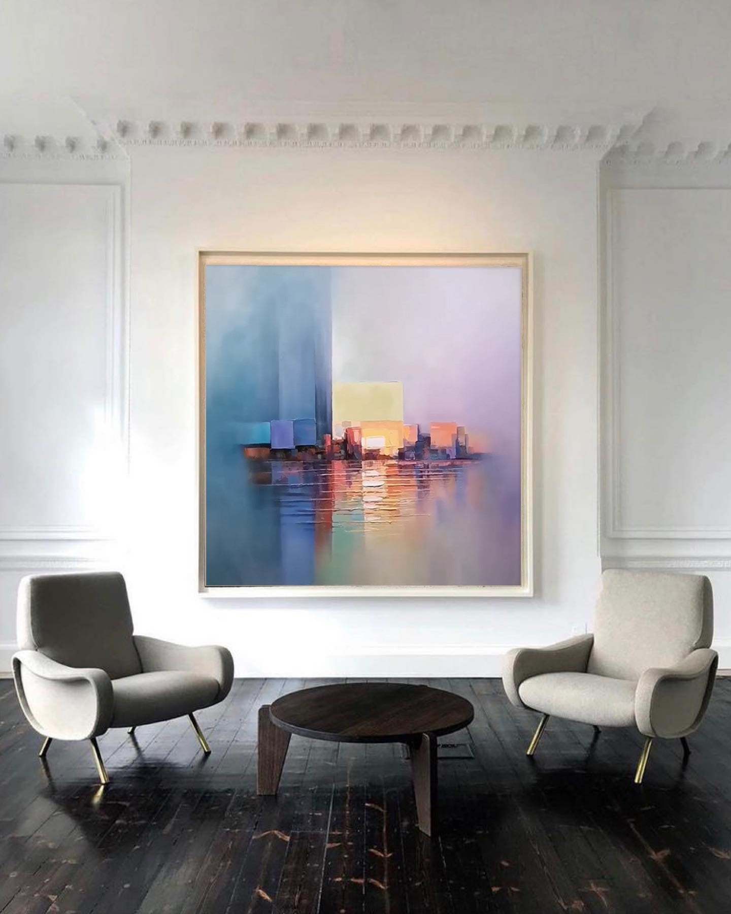 Soft Abstract Cityscape Sunset Reflection Oil Painting 320AA