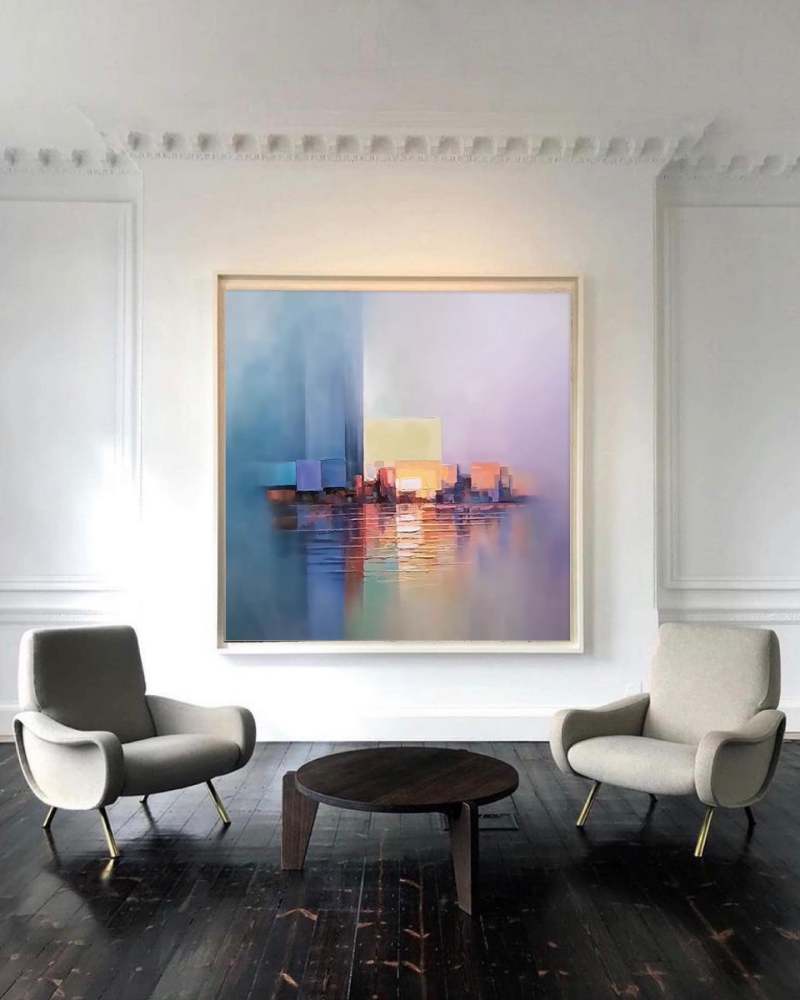 Soft Abstract Cityscape Sunset Reflection Oil Painting 320AA