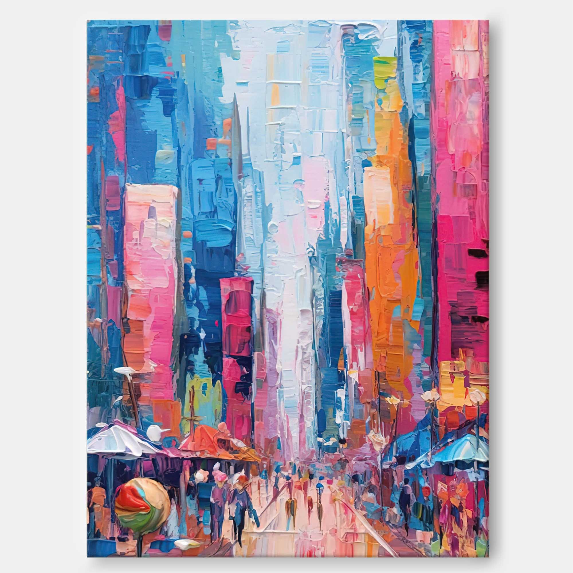 Vibrant City Street Abstract Oil Painting on Canvas 328AA