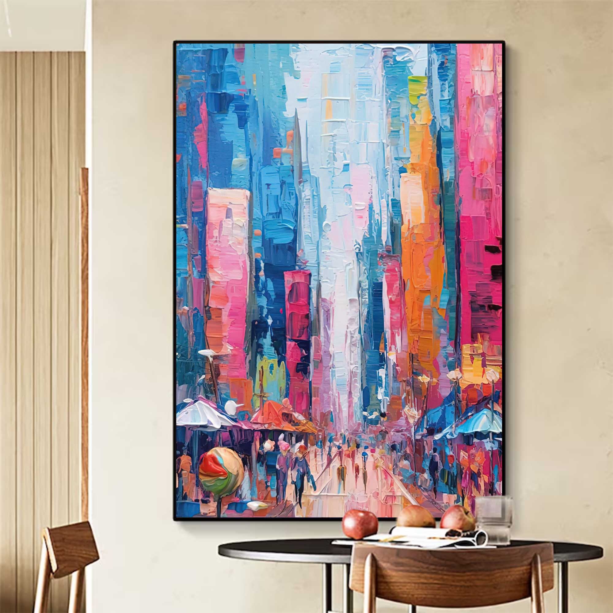 Vibrant City Street Abstract Oil Painting on Canvas 328AA