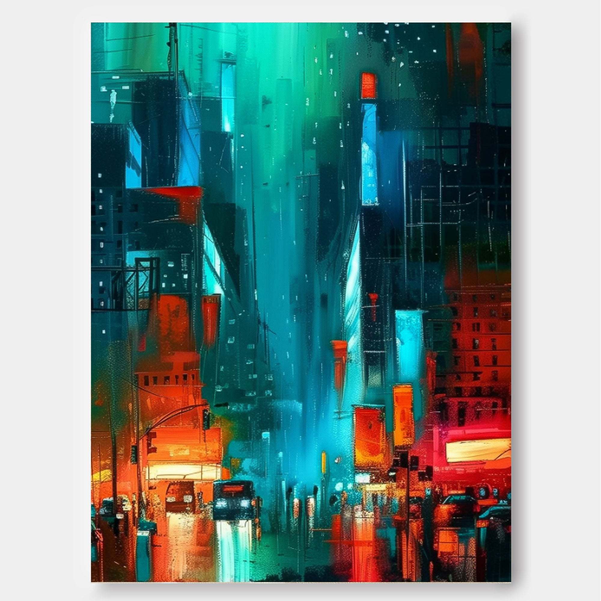 Blue Night Cityscape Abstract Oil Painting 332AA