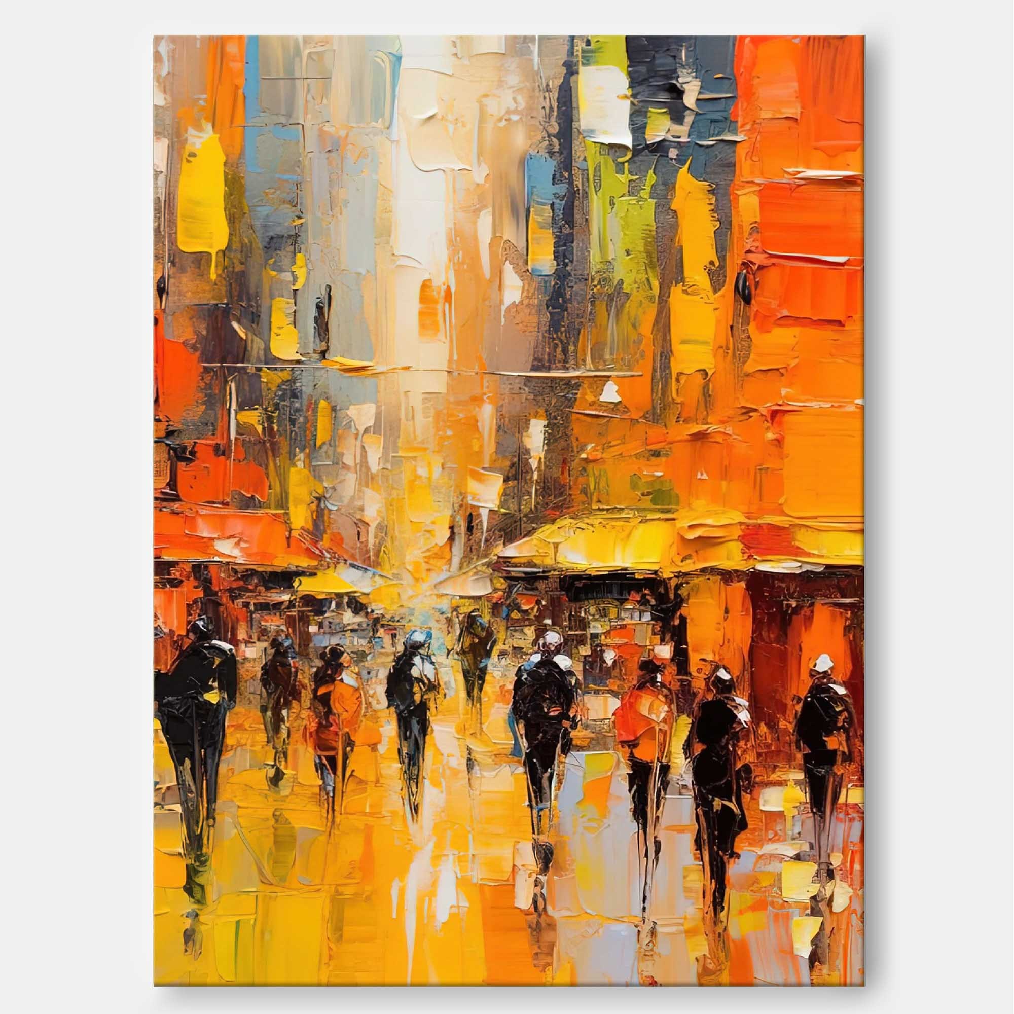 Golden City Abstract Street Oil Painting 335AA