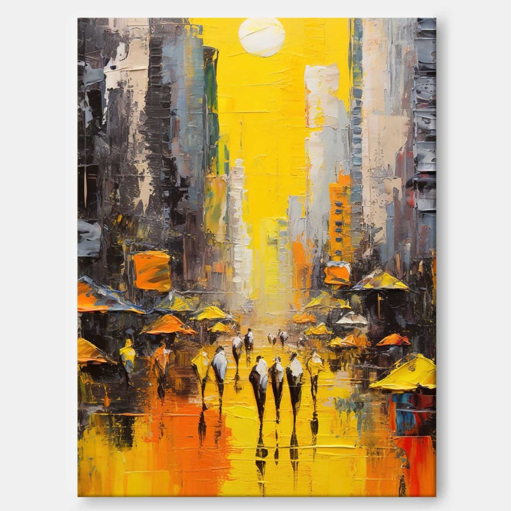Yellow Street Scene Abstract Cityscape Oil Painting 329AA