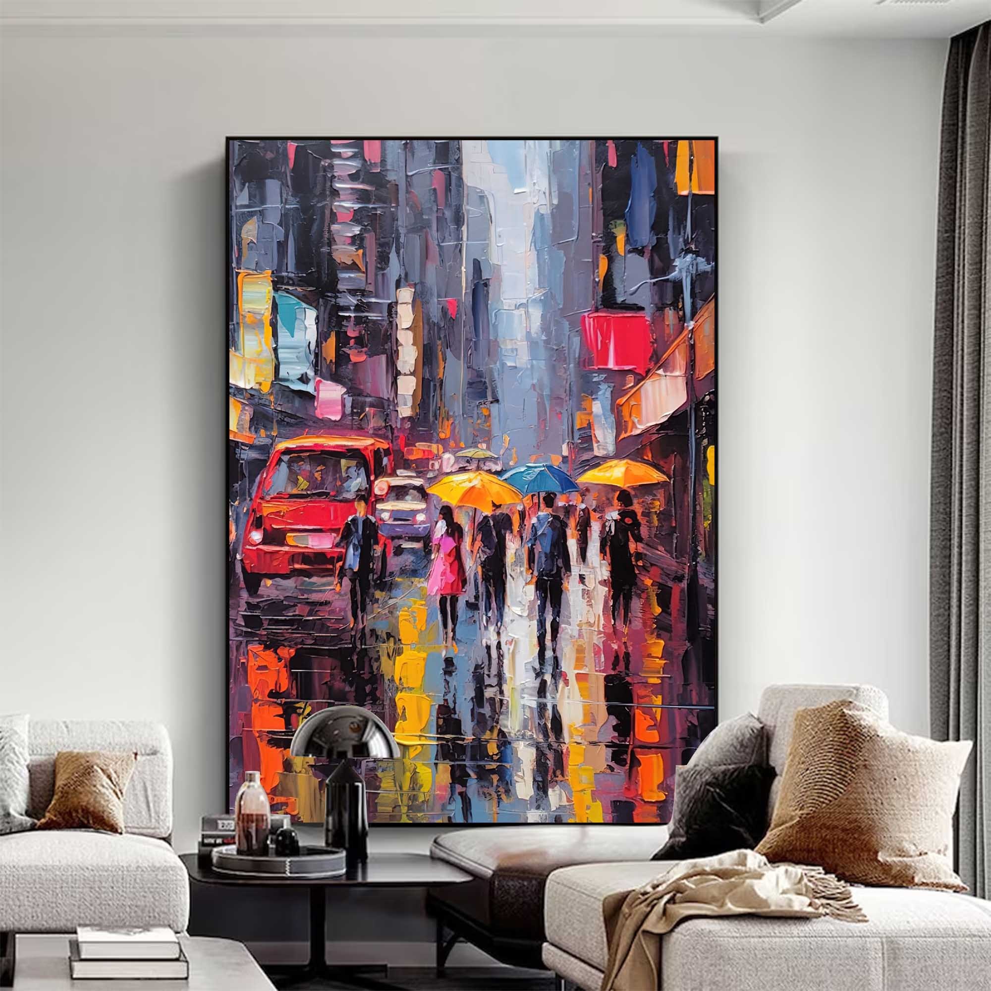 Blue Night Cityscape Abstract Oil Painting 332AA