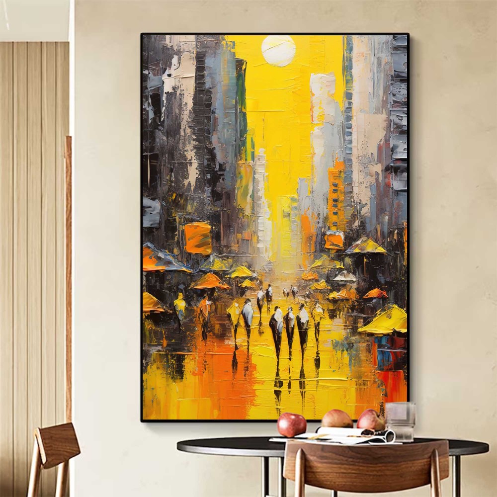 Yellow Street Scene Abstract Cityscape Oil Painting 329AA