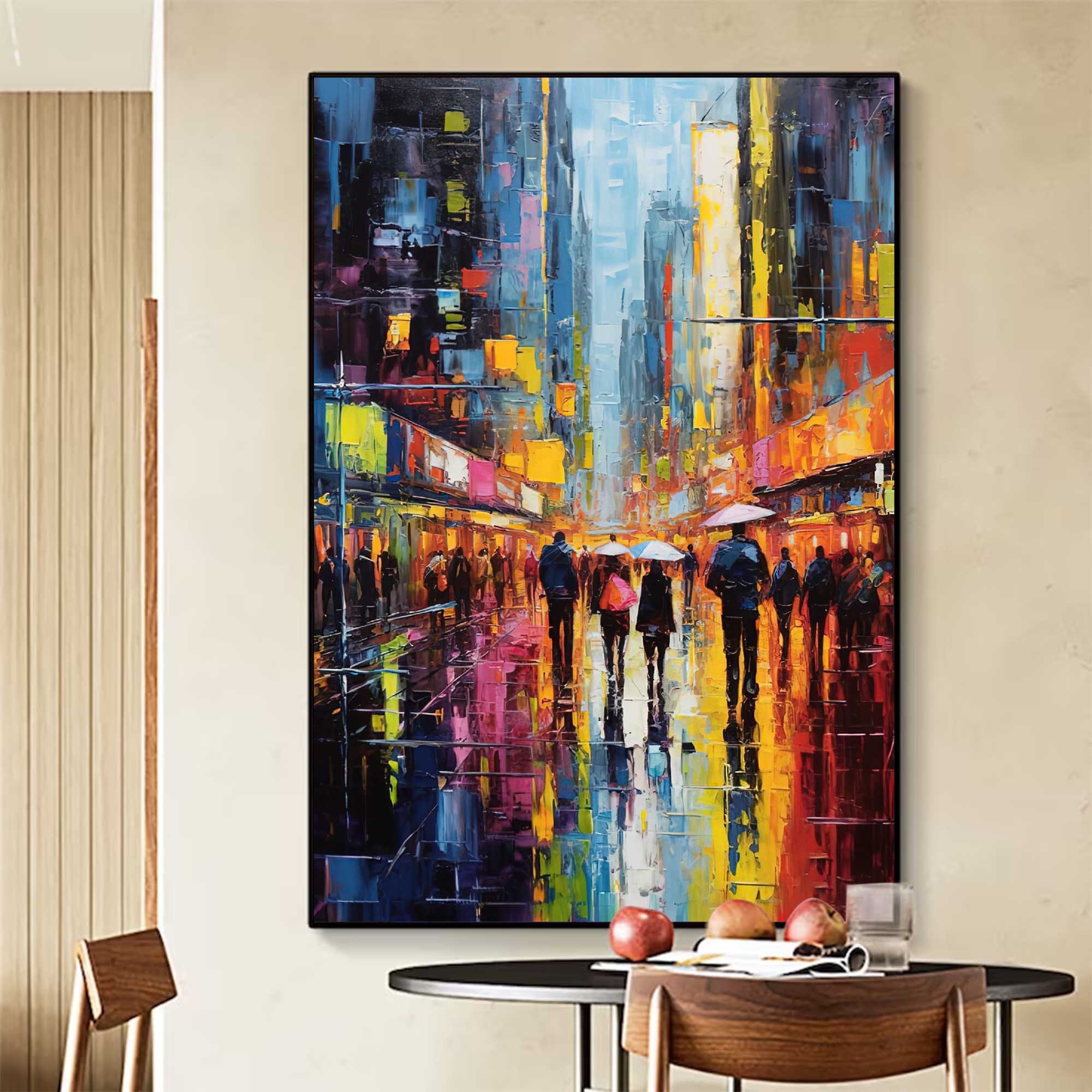 Vibrant Night Street Abstract Cityscape Oil Painting 334AA