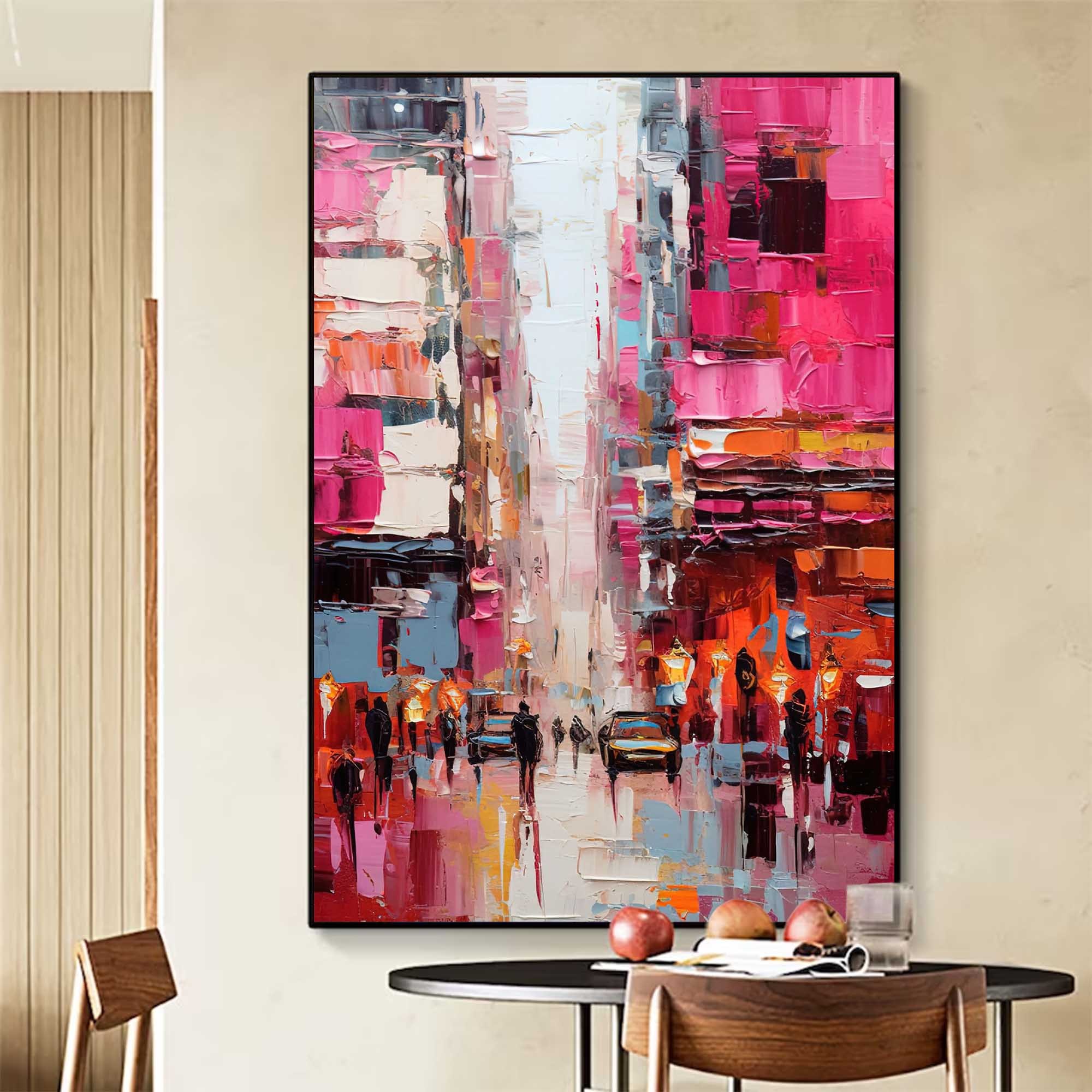 Pink Abstract Cityscape Oil Painting 330AA