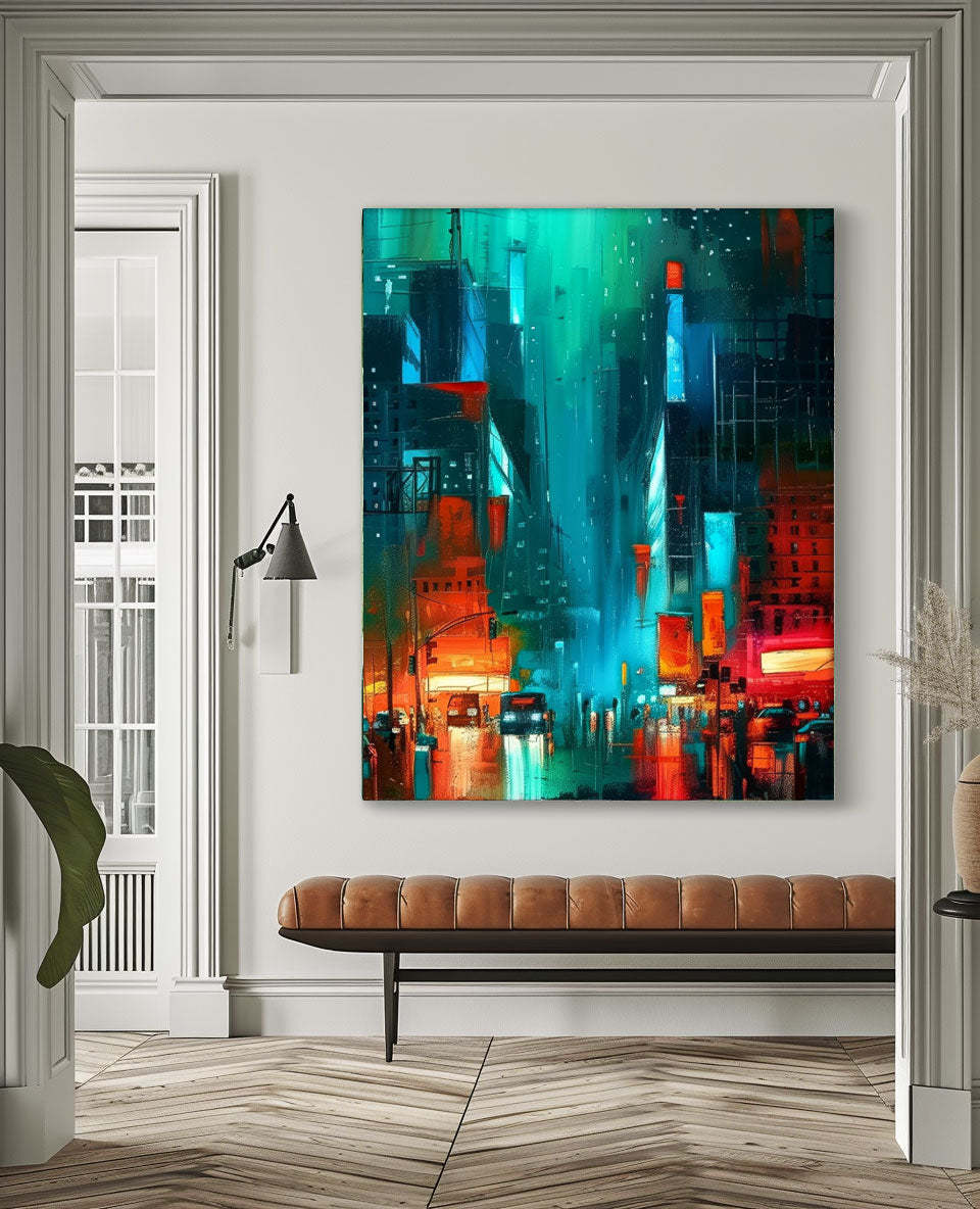 Blue Night Cityscape Abstract Oil Painting 332AA