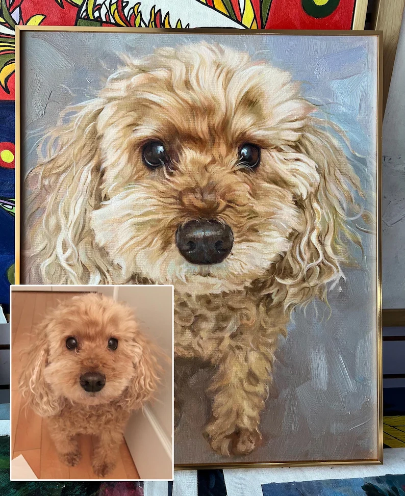 Custom Pet Oil Painting, Hand-painted Canvas Portrait Art from Photo, Commission Loss Memorial Personalized Dog Lover Gifts birthday Present