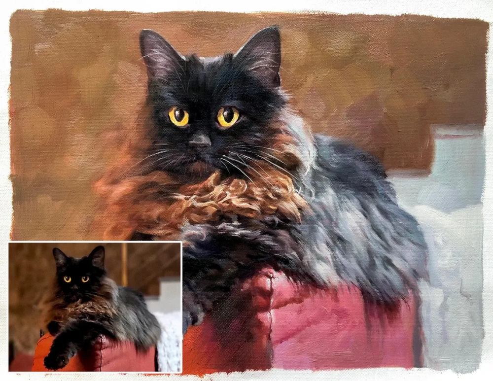 Custom Cat Portrait – Hand-Painted Pet Oil Painting from Photo