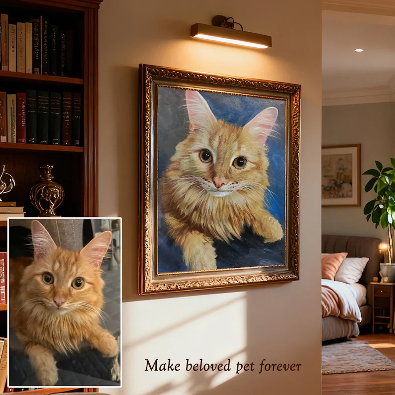 Custom Cat Portrait – Hand-Painted Pet Oil Painting from Photo