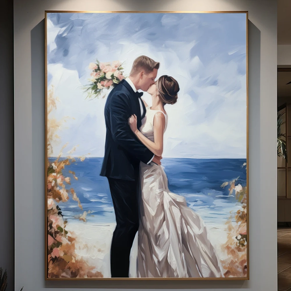 Custom Wedding Portrait Oil Painting from Photo | Hand-Painted Couple Painting