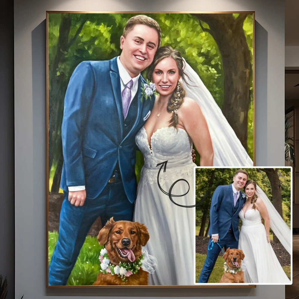 Custom Wedding Portrait Oil Painting from Photo | Hand-Painted Couple Painting