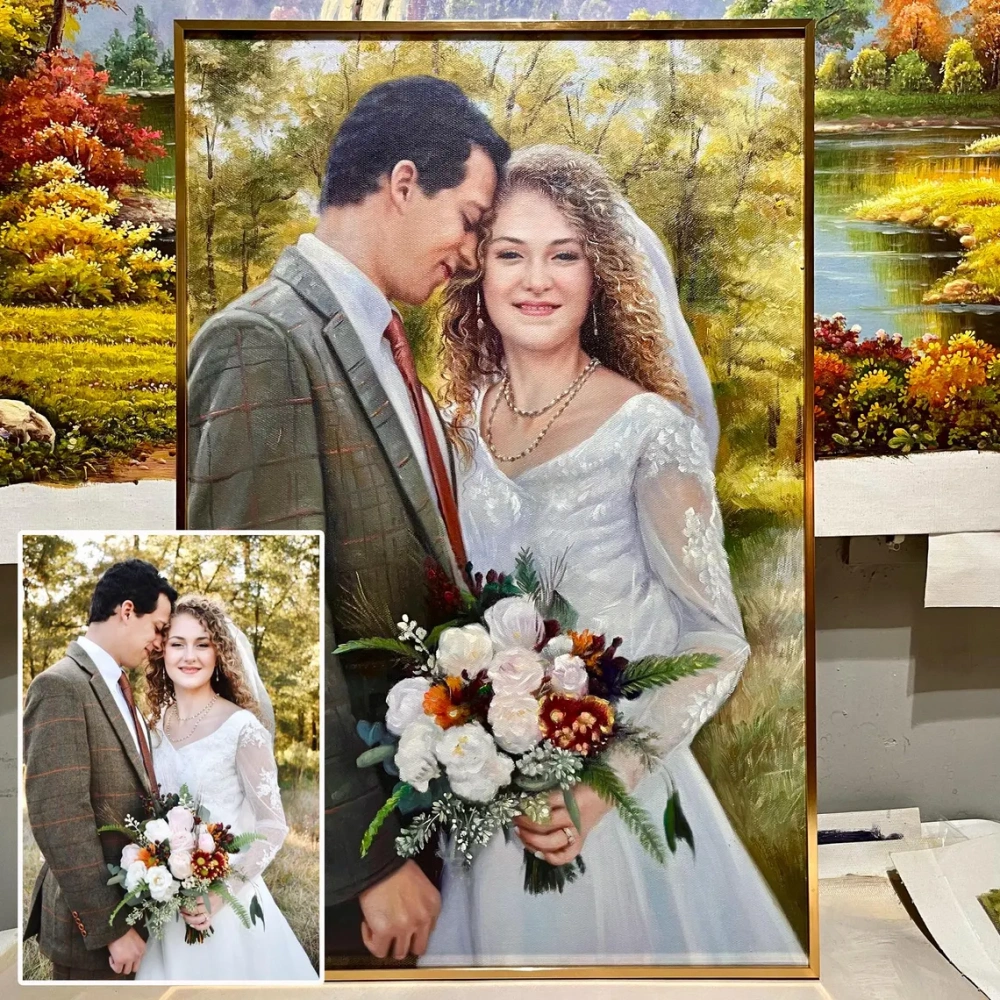 Custom Wedding Portrait Oil Painting from Photo | Hand-Painted Couple Painting