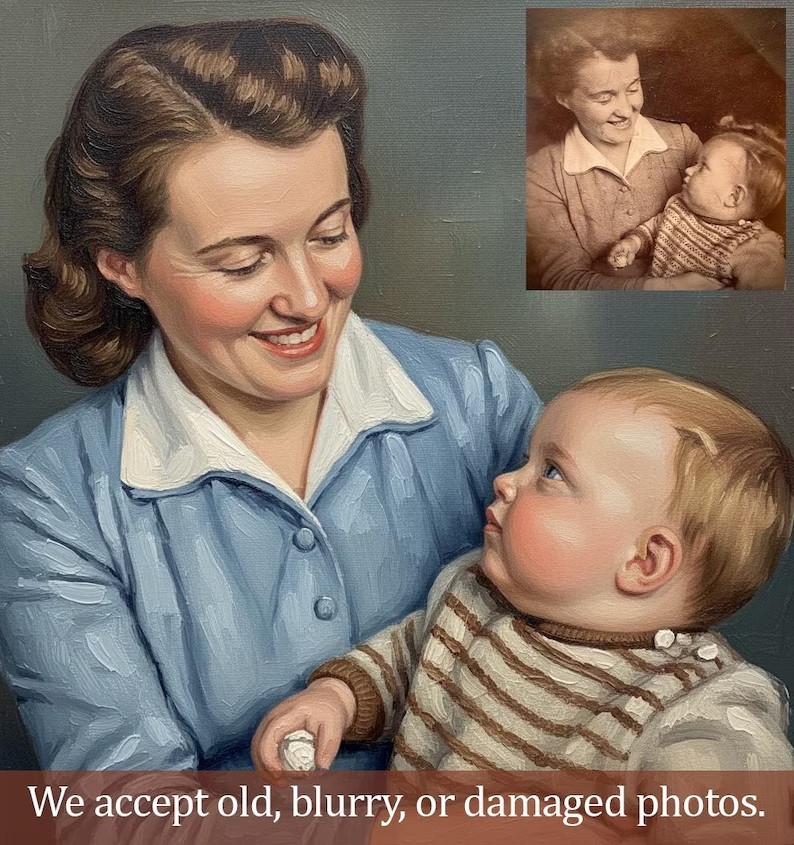 Custom Portrait from Old Photo | Hand-Painted Oil Portrait Restoration