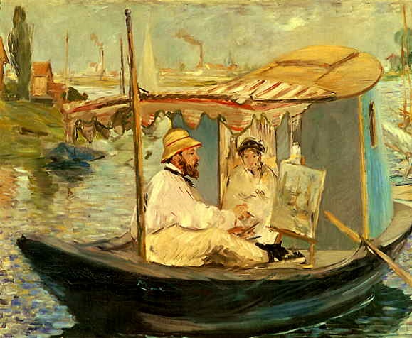Monet Painting in His Floating Studio   1874  by Edouard Manet Oil Painting reproduction