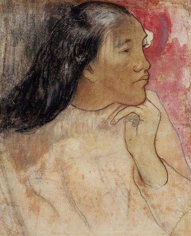 Tahitian Woman With A Flower In Her Hair by Paul Gauguin Oil Painting reproduction