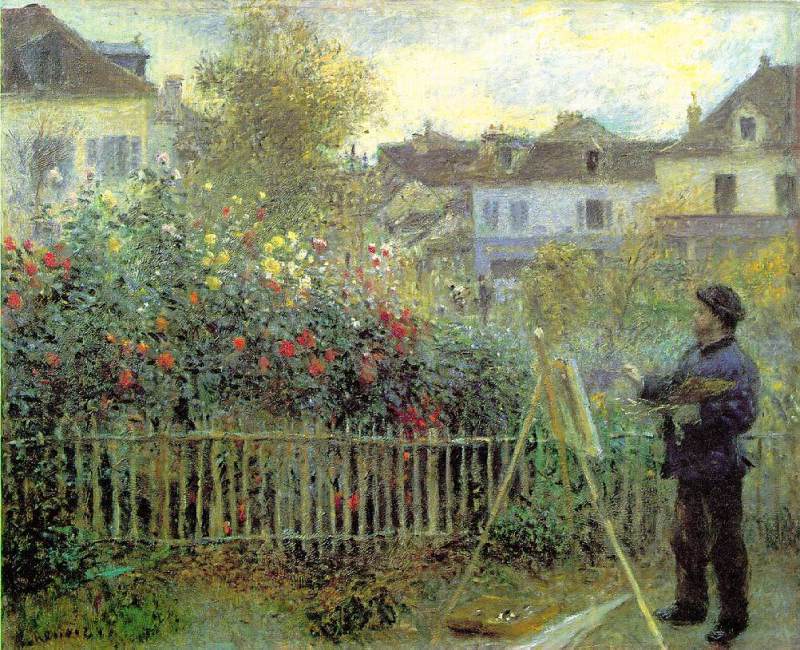 Monet painting in his garden at Argenteuil  1873 by Pierre-Auguste Renoir Oil Painting reproduction