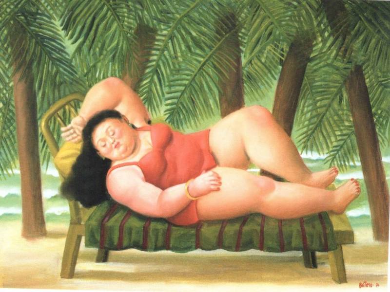 Tourist on the Beach by Botero Fernando Oil Painting reproduction