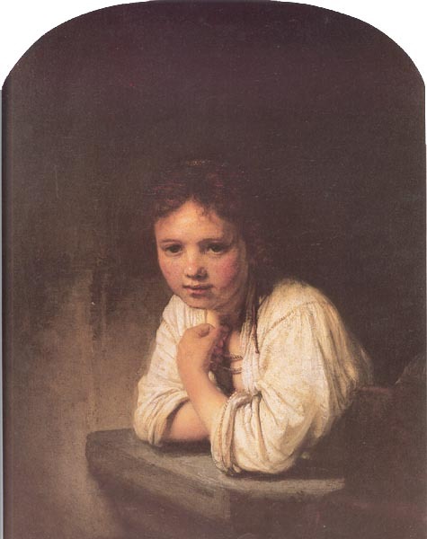 A Young Girl Leaning on a Window-Sill. 1645 by Rembrandt Oil Painting reproduction