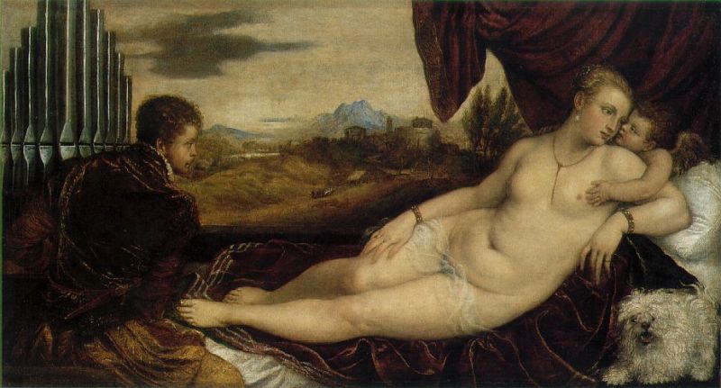 Venus and Cupid with an Organist  c.1548-49 by Titian Ramsey Peale Oil Painting reproduction