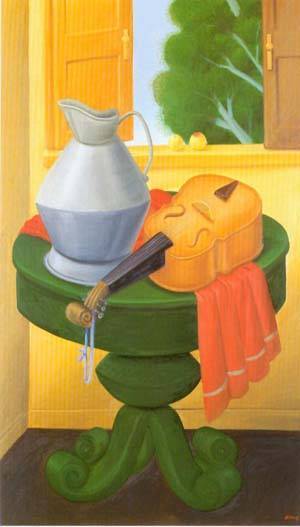 still life with violin 1999 by Botero Fernando Oil Painting reproduction