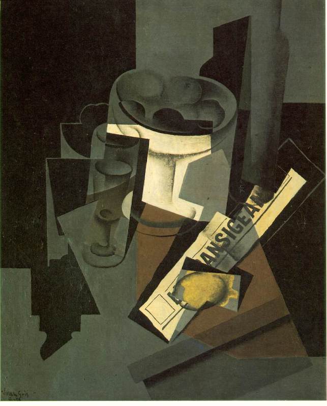 Fruit Dish, Glass, and Lemon (Still Life with Newspaper)  1916  by Gris Juan Oil Painting reproduction