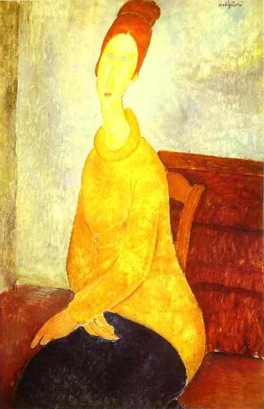 Jeanne Hébuterne in a Yellow Sweater. 1918~19 by Modigliani, Amedeo Oil Painting reproduction
