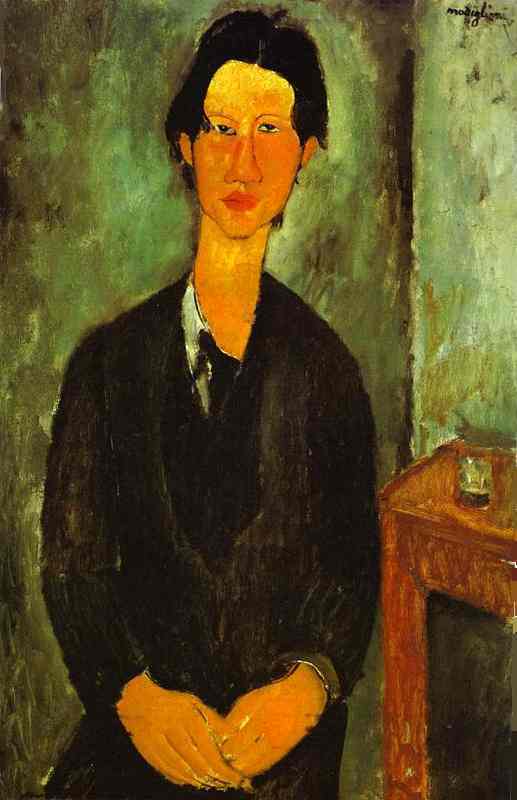 Portrait of Chaim Soutine Seated at a Table. 1917 by Modigliani, Amedeo Oil Painting reproduction