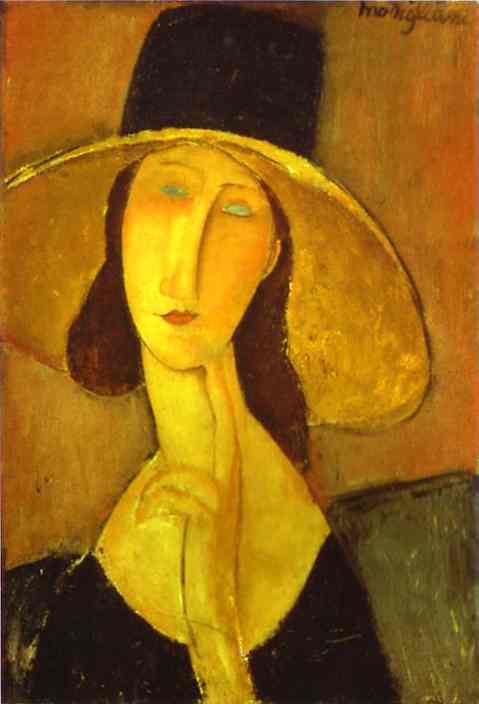 Portrait of Woman in Hat (Jeanne Hébuterne in Large Hat). 1917 by Modigliani, Amedeo Oil Painting reproduction