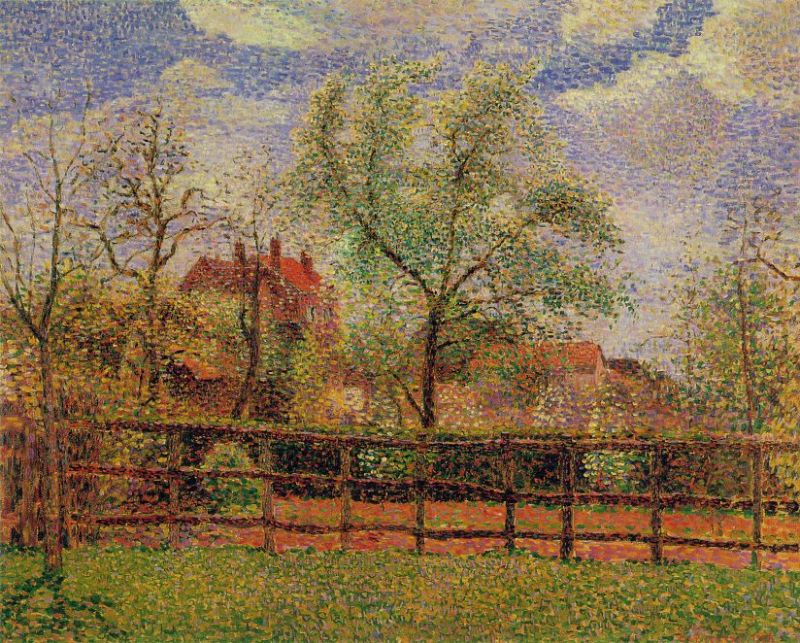 Pear Trees in Bloom at Eragny, Morning  1886 by  Camille Pissarro Oil Painting reproduction