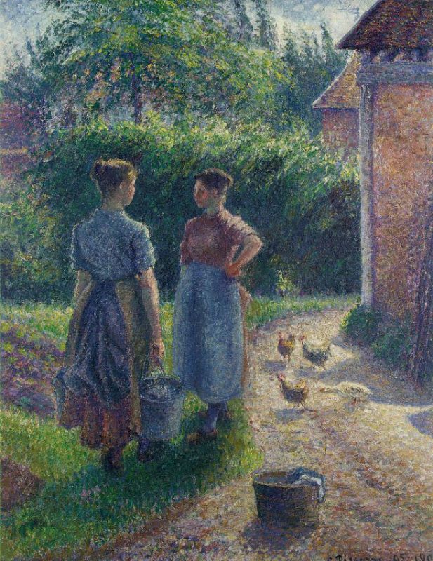 Peasants Chatting in the Farmyard, Eragny   1895-1902  by  Camille Pissarro Oil Painting reproduction