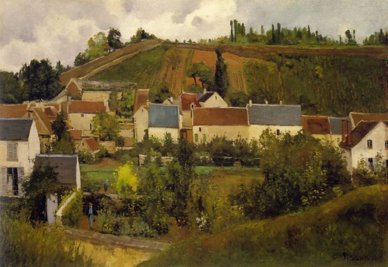 View of l'Hermitage, Jallais Hills, Pontoise 1867  by  Camille Pissarro Oil Painting reproduction