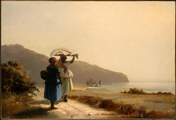 Two Women Chatting by the Sea, St. Thomas, 1856 by  Camille Pissarro Oil Painting reproduction
