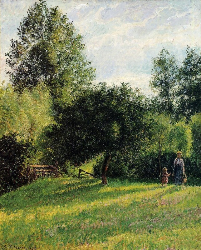 Apple Trees, Sunset, Eragny by  Camille Pissarro Oil Painting reproduction
