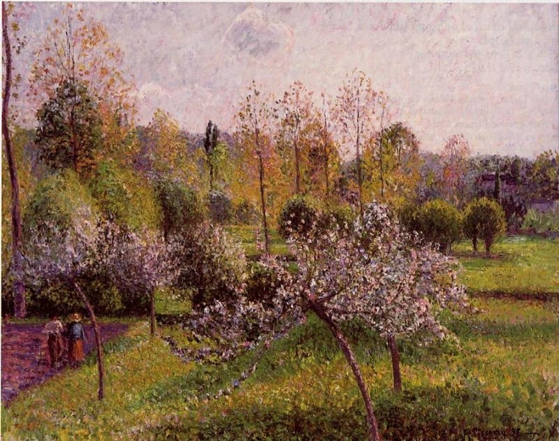 Flowering Apple Trees at Eragny 2 by  Camille Pissarro Oil Painting reproduction