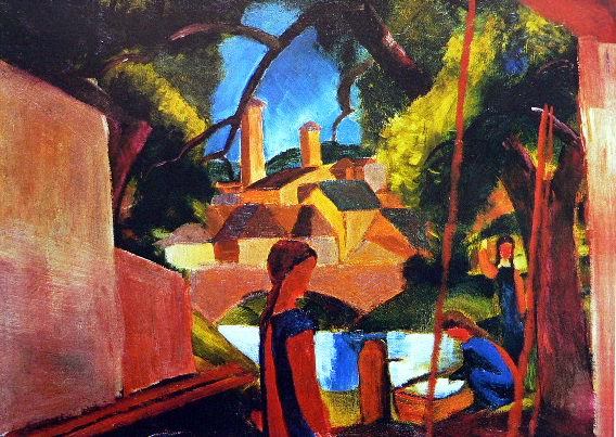 Kinder am Brunnen by August Macke Oil Painting reproduction