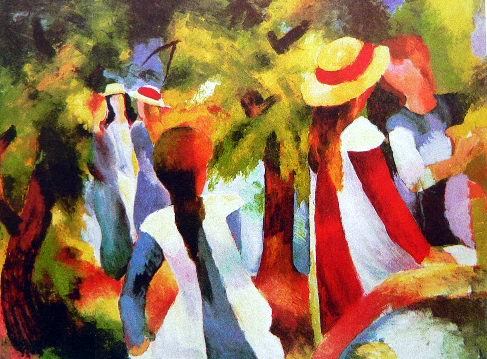 Ragazze sotto gli alberi  by August Macke Oil Painting reproduction