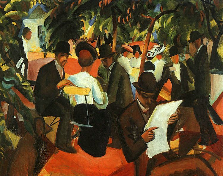 Garden Restaurant (Gartenrestaurant), 1912  by August Macke Oil Painting reproduction