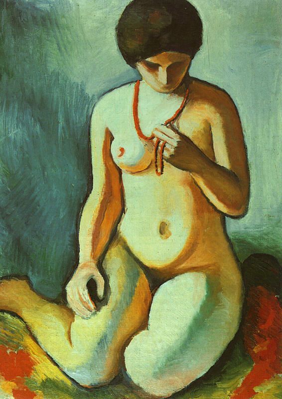 Nude with Coral Necklace (Akt mit Korallenkette), 1910 by August Macke Oil Painting reproduction